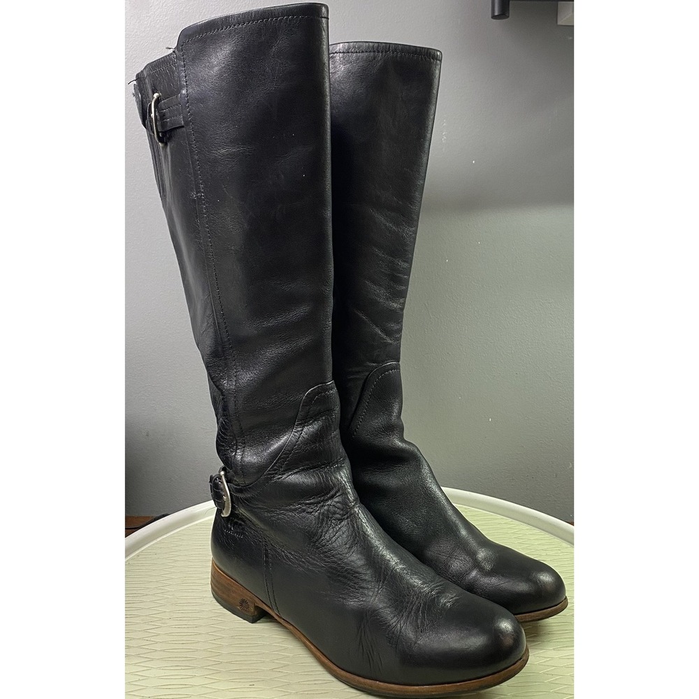 UGG 1921 Amberlee Women Leather Equestrian Knee-hi Riding Boots Black Side Zip 8